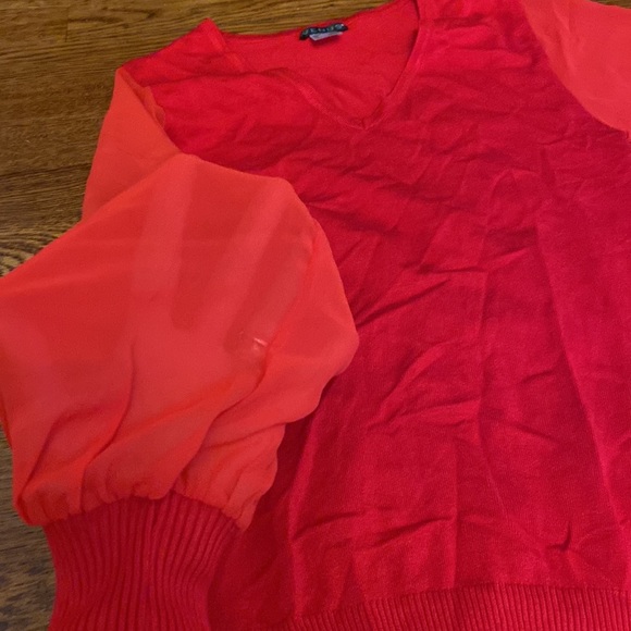 NWOT Venus Small Red See Through Chiffon Balloon Long Sleeve Banded Sweater - Picture 8 of 8